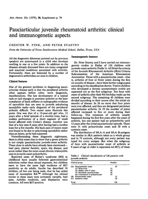 Pauciarticular Juvenile Rheumatoid Arthritis Clinical And