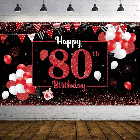 Buy 80th Birthday Backdrop Banner Red And Black Birthday Party