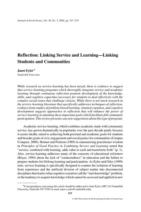 Pdf Reflection Linking Service And Learning—linking Students And