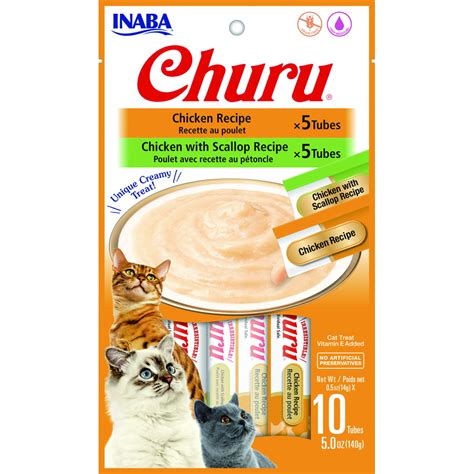 Inaba Churu Grain Free Cat Treat Chicken Puree Variety Pack 10 Tubes