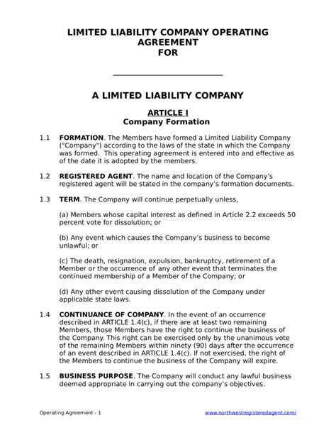 llc operating agreement   limited liability company