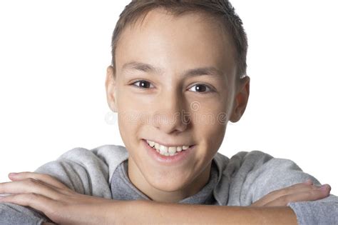 Studio Portrait Of Teenage Boy On White Background Stock Photo Image