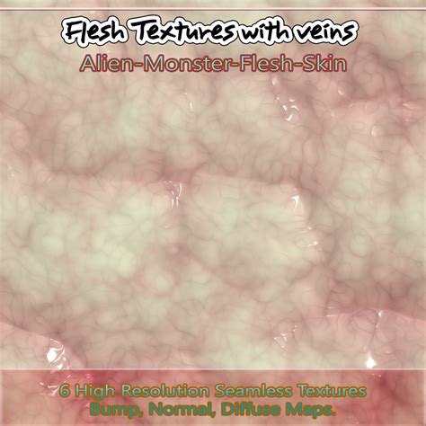 6 Seamless Flesh Textures With Veins And Bump Normal And Diffuse Maps