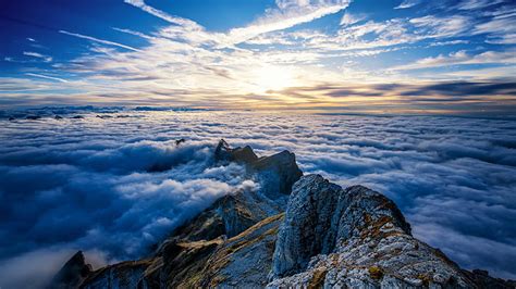 Suiza Rayos De Sol Hdr Horizonte Montañas Paisaje Nubes Cielo