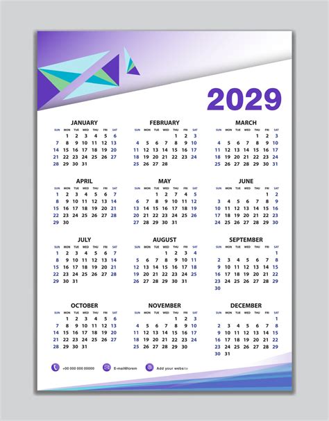 Wall Calendar 2029 Template Desk Calendar 2029 Design Week Start