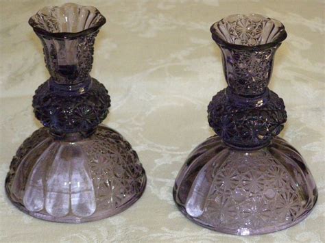 Purple Fenton Glass Vintage Fenton Candleholders Purple Amethyst Daisy And Button Pattern