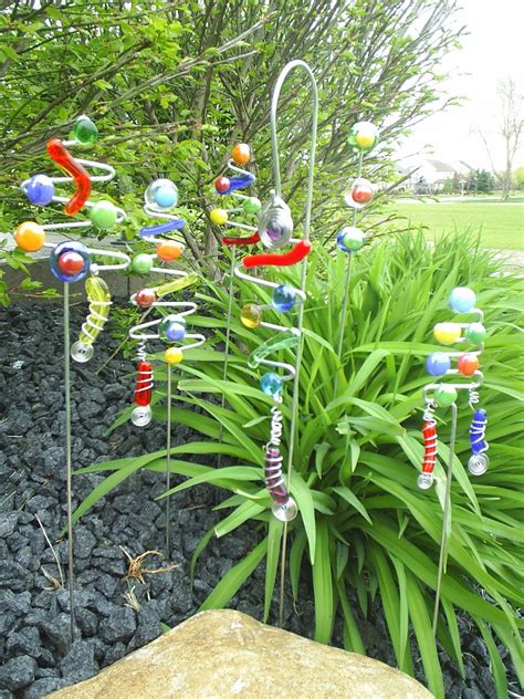 4 Garden Art Plant Stick Colorful Sun Catcher Funky Yard Ornament