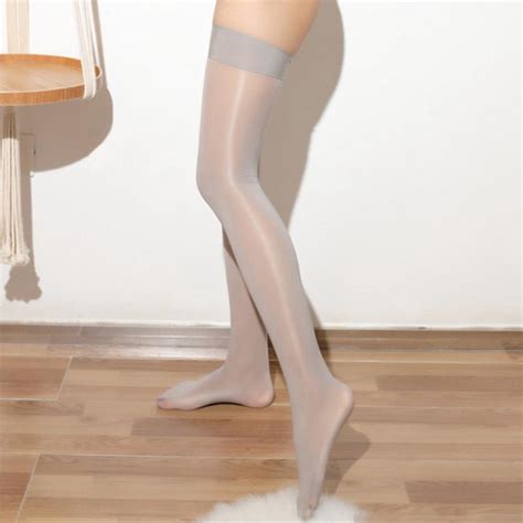 buy retro oil shiny silk stockings women sexy lingerie 8d ultra thin transaprent thigh high
