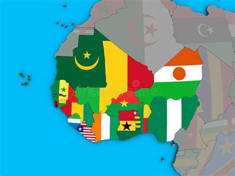 Western Africa With Flags On 3d Map Stock Illustration Illustration
