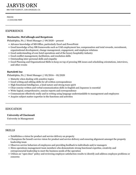 Hotel Manager Resume Samples Velvet Jobs