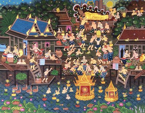 Loy Krathong Thai Folk Art Paintings For Sale Online Royal Thai Art