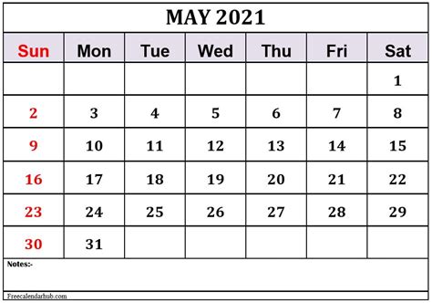 May 2021 Calendar Printable Free Monthly Template In Word Excel Pdf