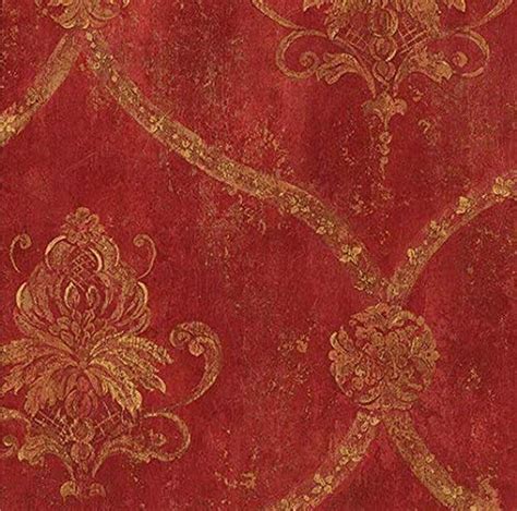 Gold Lattice Floral Damask Wallpaper Distressed Faux