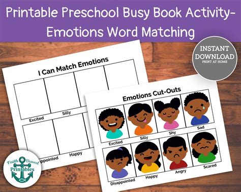 Printable Preschool Worksheets Emotions Word Matching Activity Learning