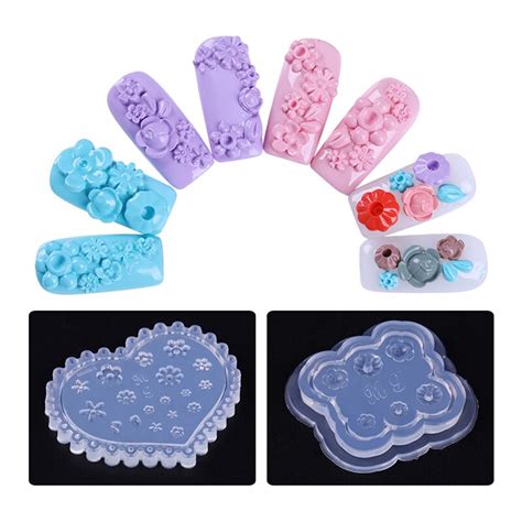 How to do 3d nail art at home? 1 Pc Nail Mold 3D Carved Silicon Decoration Flowers Rose ...