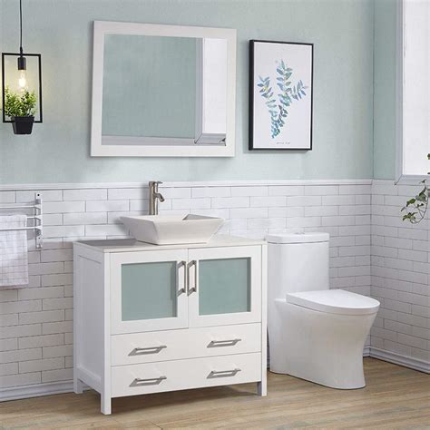 The white frame with a bead board design evokes the modern charm of a country cottage and pairs perfectly with bead board walls and a variety of paint colors. Vanity Art 36" Single Sink Bathroom Vanity Combo Set 2 ...