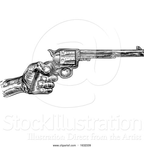 Vector Illustration Of Hand Holding Western Pistol Gun Revolver By