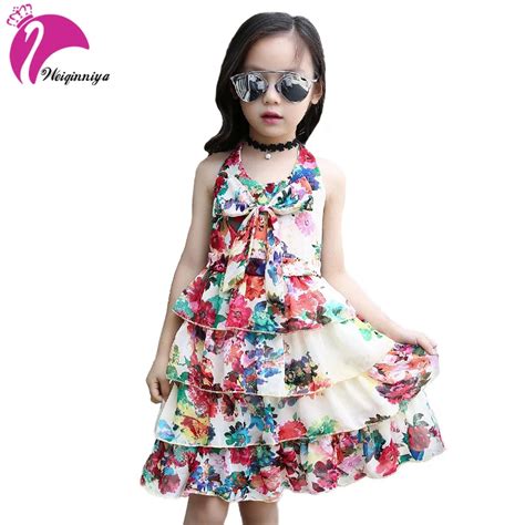 Dress For Girls Print Dresses For Girl Summer Sleeveless Floral Layered Dress Spring Girl Beach