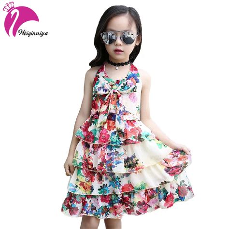 Dress For Girls Print Dresses For Girl Summer Sleeveless Floral Layered