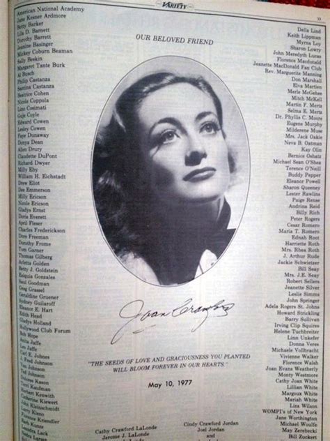 Five days after his wife's death, the pilot posted an instagram picture from their wedding with the message: Variety Tribute Ads for Joan Crawford