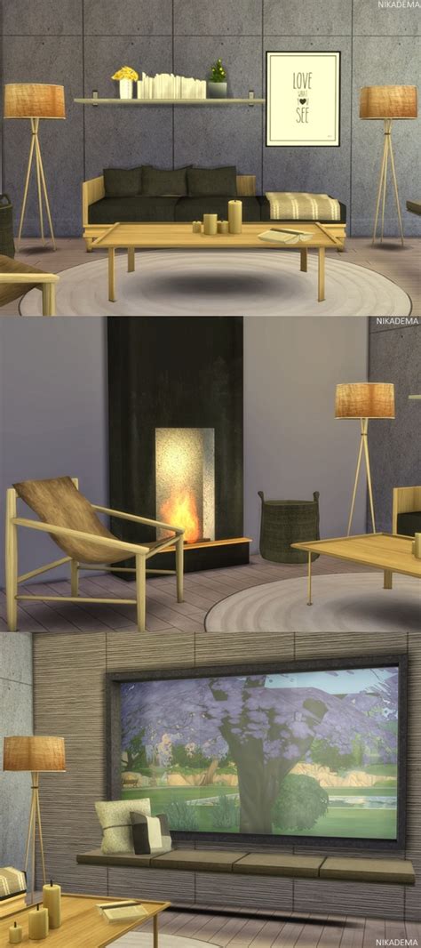 Гостиная Totem Livingroom By Nikadema Мебель для Sims 4 Каталог