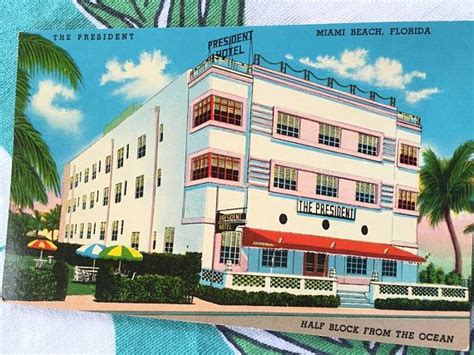 Vintage Miami Beach Postcard Art Deco Hotel The President Etsy