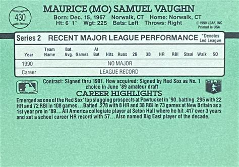 1991 Donruss 430 Mo Vaughn Boston Red Sox Baseball Card EBay