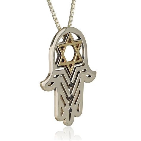 Sterling Silver Sarahs Hand Hamsa Necklace With Gold Star Of David And