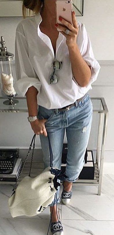 Fall Outfits White Blouse Ripped Jeans Fall Trends Outfits Fashion Casual Outfits