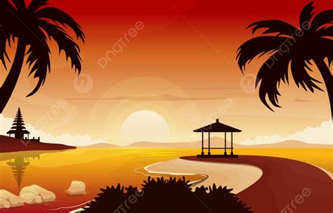 Ilustrasi Pemandangan Pemandangan Laut Nusa Dua Bali Sunset Yang Indah