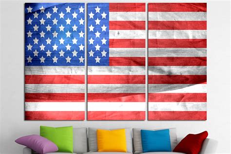 Large American Flag Canvas Wall Art Set American Flag Wall