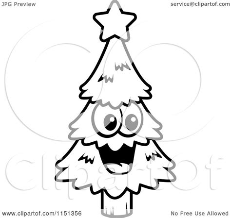 It creates a festive mood and gives joy to you and your loved ones. Cartoon Clipart Of A Black And White Cartoon Clipart of a Happy Christmas Tree - Vector Outlined ...