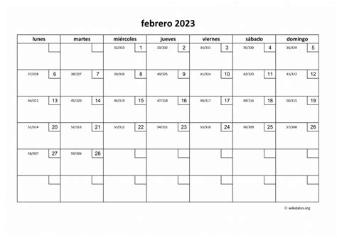 Calendario Febrero 2023