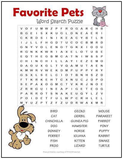 Favorite Pets Word Search Puzzle Print It Free