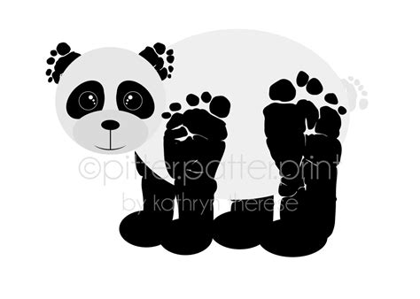 Panda Nursery Monochrome Baby Footprints Animal Art