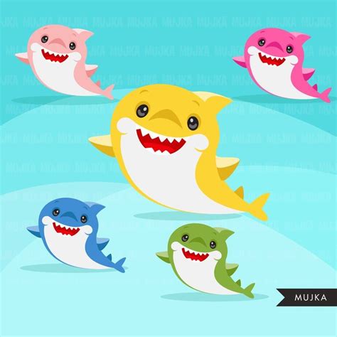 Shark Clipart Cute Colorful Smiling Shark Graphics Shark Etsy Cute
