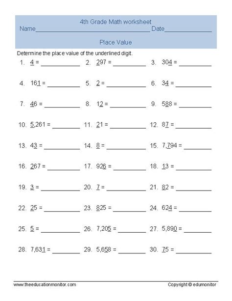 Place Value Worksheets Fourth Grade