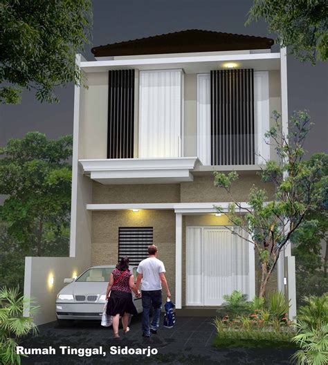 Desain rumah minimalis 2 lantai dengan warna cat abu abu dan cokelat ditambah taman minimalis. Desain Rumah Lebar 6 Meter Minimalis