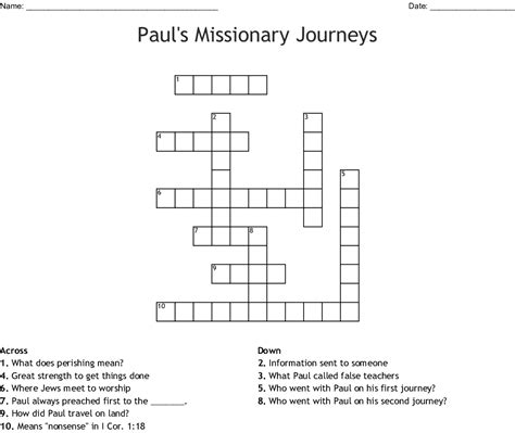 Pauls Missionary Journeys Crossword Wordmint Printable Crossword