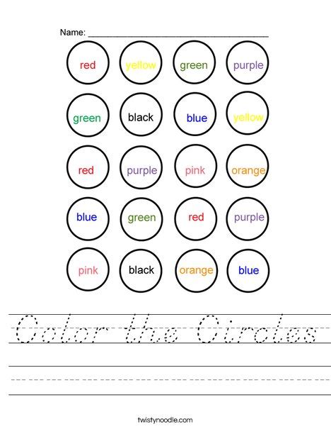 Color The Circles Worksheet Dnealian Twisty Noodle