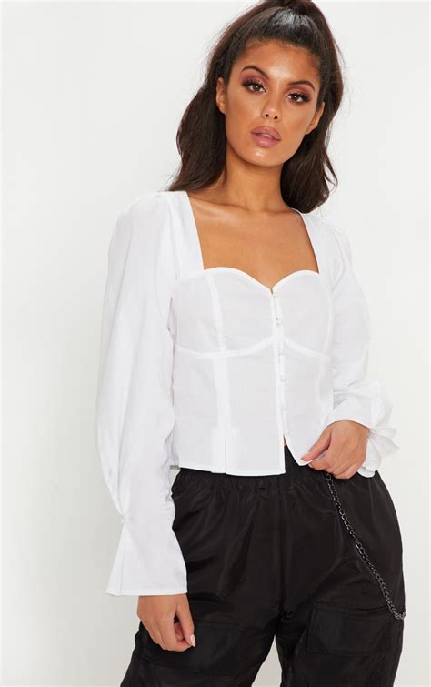 White Fitted Sweetheart Neckline Blouse Prettylittlething Ca