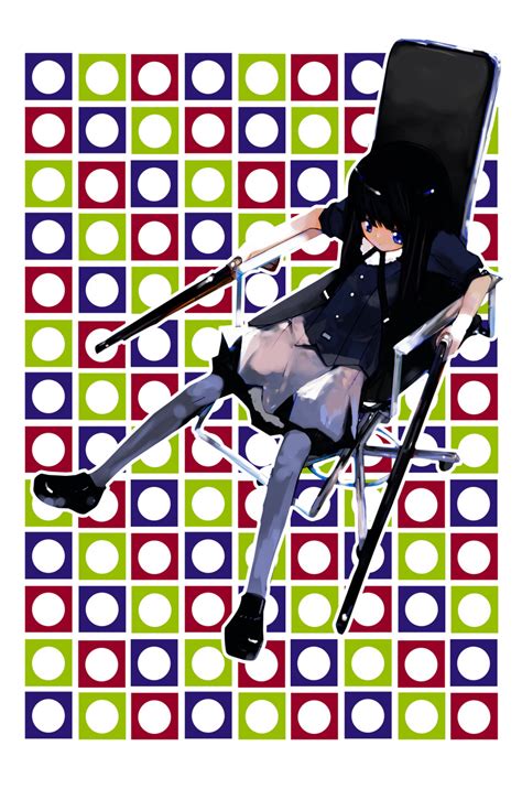 Safebooru Black Hair Blue Eyes Chair Gothic Gun Highres Kusaka Kusaka Souji Thigh Highs