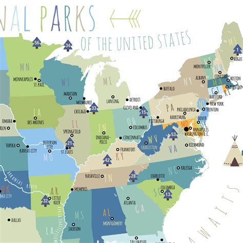 Us National Park Map Printable Adventure Awaits Us National Etsy