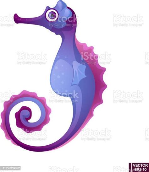 Vector Image Cartoon Character Cute Blue Seahorse Isolated On White