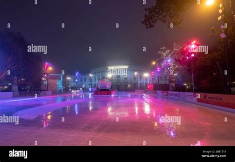 Vienna Austria The Wiener Eistraum Or Ice Rink At Night Front Of The