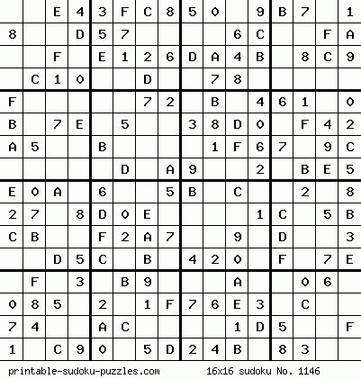 It can be filled with letters of hexadecimal characters. Free Printable 16x16 Sudoku Puzzles | Sudoku printable ...
