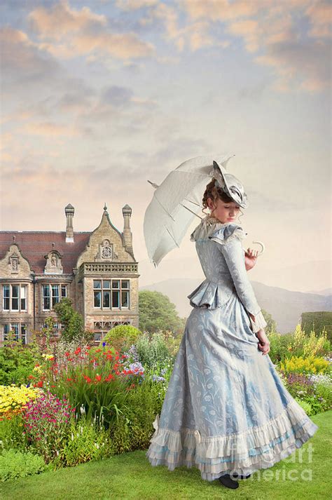 Beautiful Victorian Woman Walking In The Garden Photograph By Lee