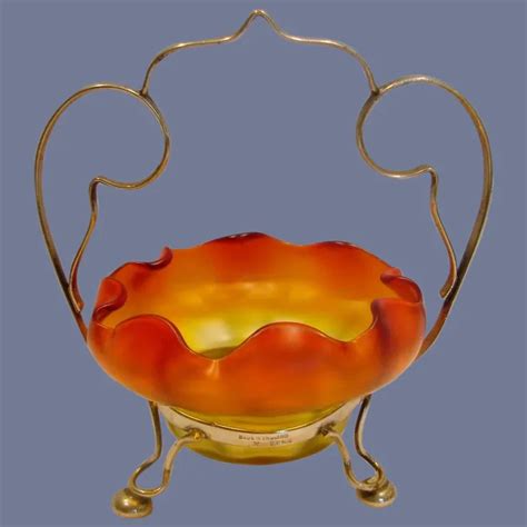 English Satin Amberina Art Glass Bride S Bowl On Silver Plate Stand Ruby Lane