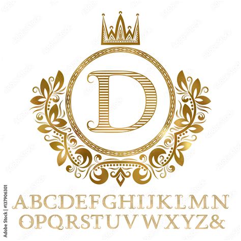 Golden Striped Letters With Initial Monogram In Coat Of Arms Form