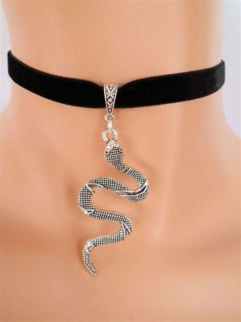 Silver Snake Choker Black Velvet Choker Serpent Necklace Etsy Black